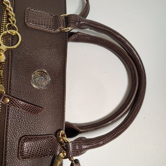 Elegant Brown Anne Klein Satchel w/ Textured Faux Leather + Gold Tone Hardware - Picture 12 of 16